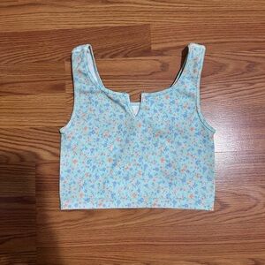 Aeropostale Floral Crop Top - Light Blue and Peach